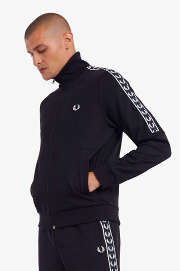 Navy Fred Perry Panelled Taped Track Men's Jackets | PH 1223GSOL